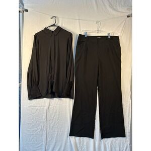 Express XL Blouse & Fashion Nova Pants 2XL Set Black Professional Outfit #2162